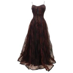 NWT Kaat Tilly Brown Embroidered Crinkled Lace Corset‎ Gown Tamali Dress Size 38